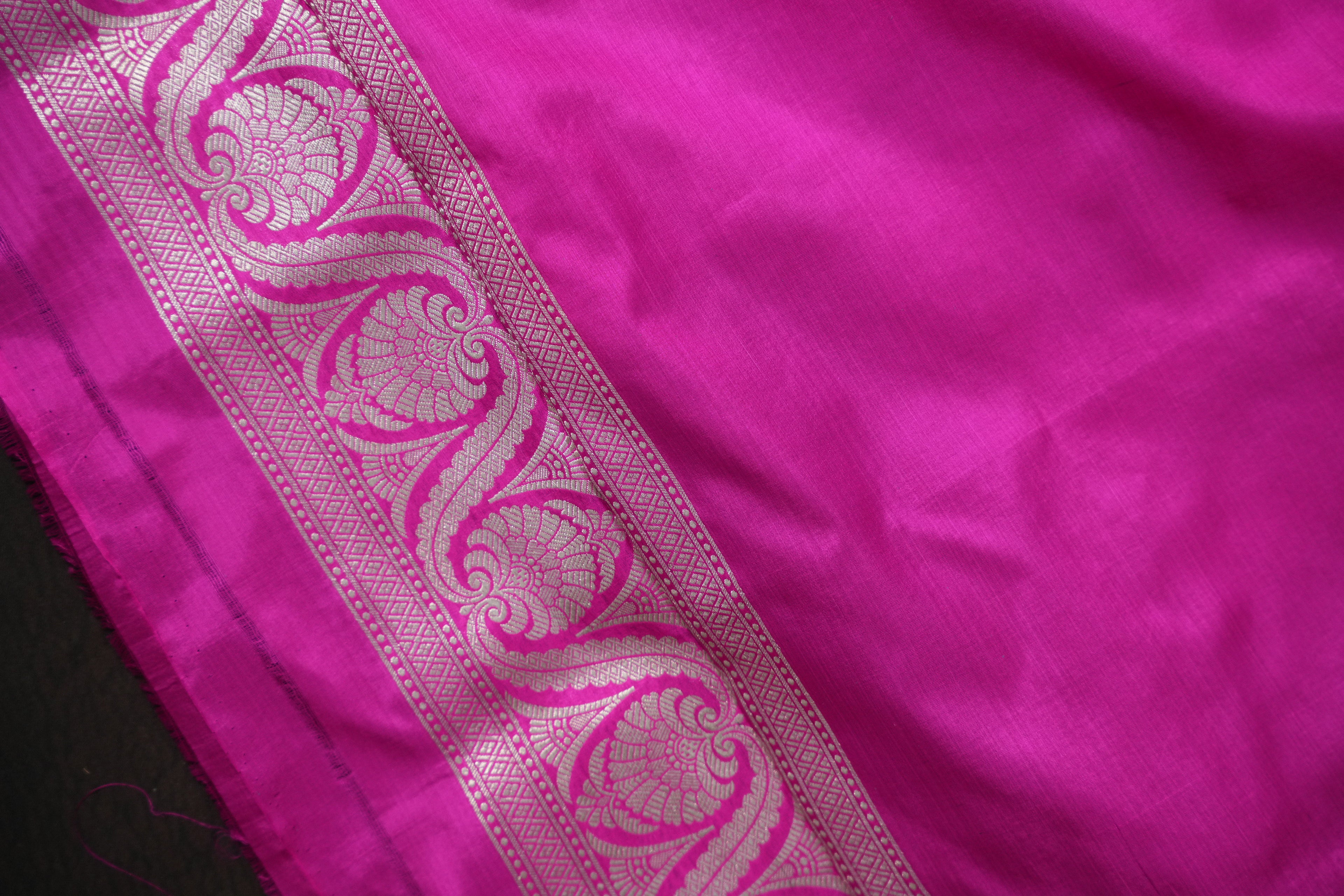 Mint Green Banaras Saree with Pink Zari Border