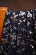 Navy Blue Fancy Banaras Saree with Silver Floral Weaving