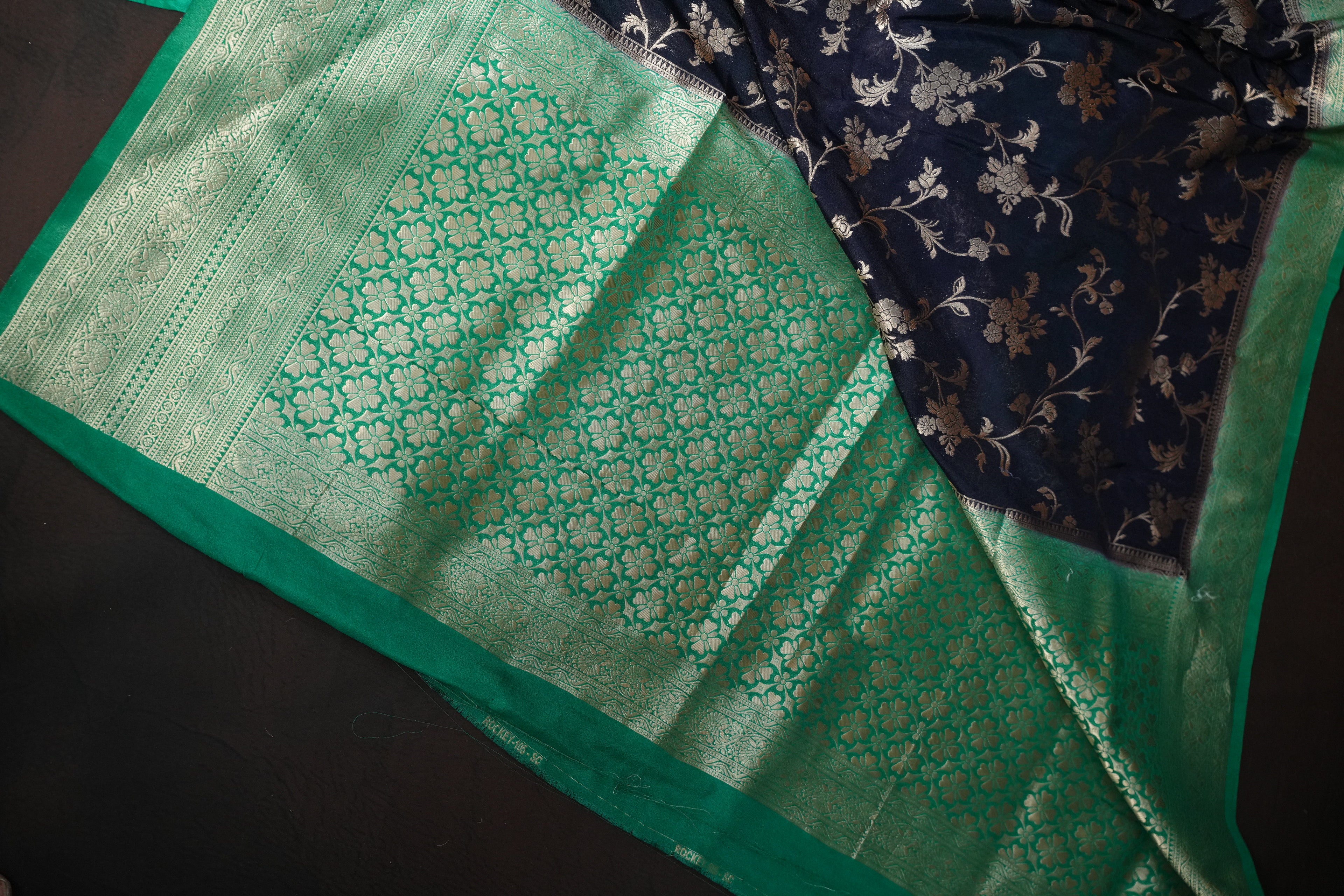 Navy Blue Fancy Banaras Saree with Silver Floral Weaving