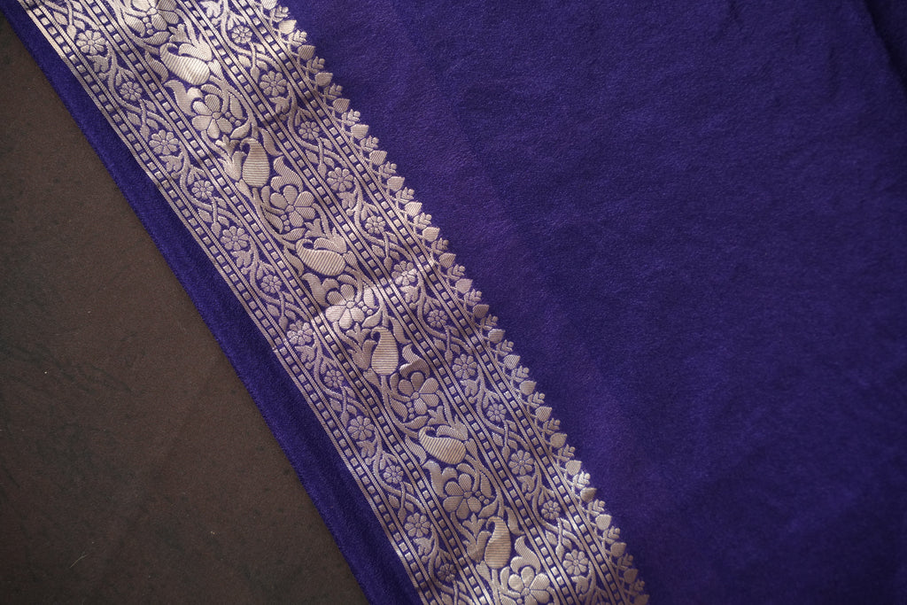 Turquoise Fancy Banaras Saree with Silver Bird & Floral Weaving