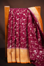 Wine Purple Fancy Banaras Saree with Silver Bird Weaving
