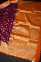 Wine Purple Fancy Banaras Saree with Silver Bird Weaving