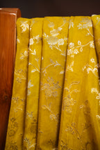 Mustard Yellow Fancy Banaras Saree with Silver Floral Weaving
