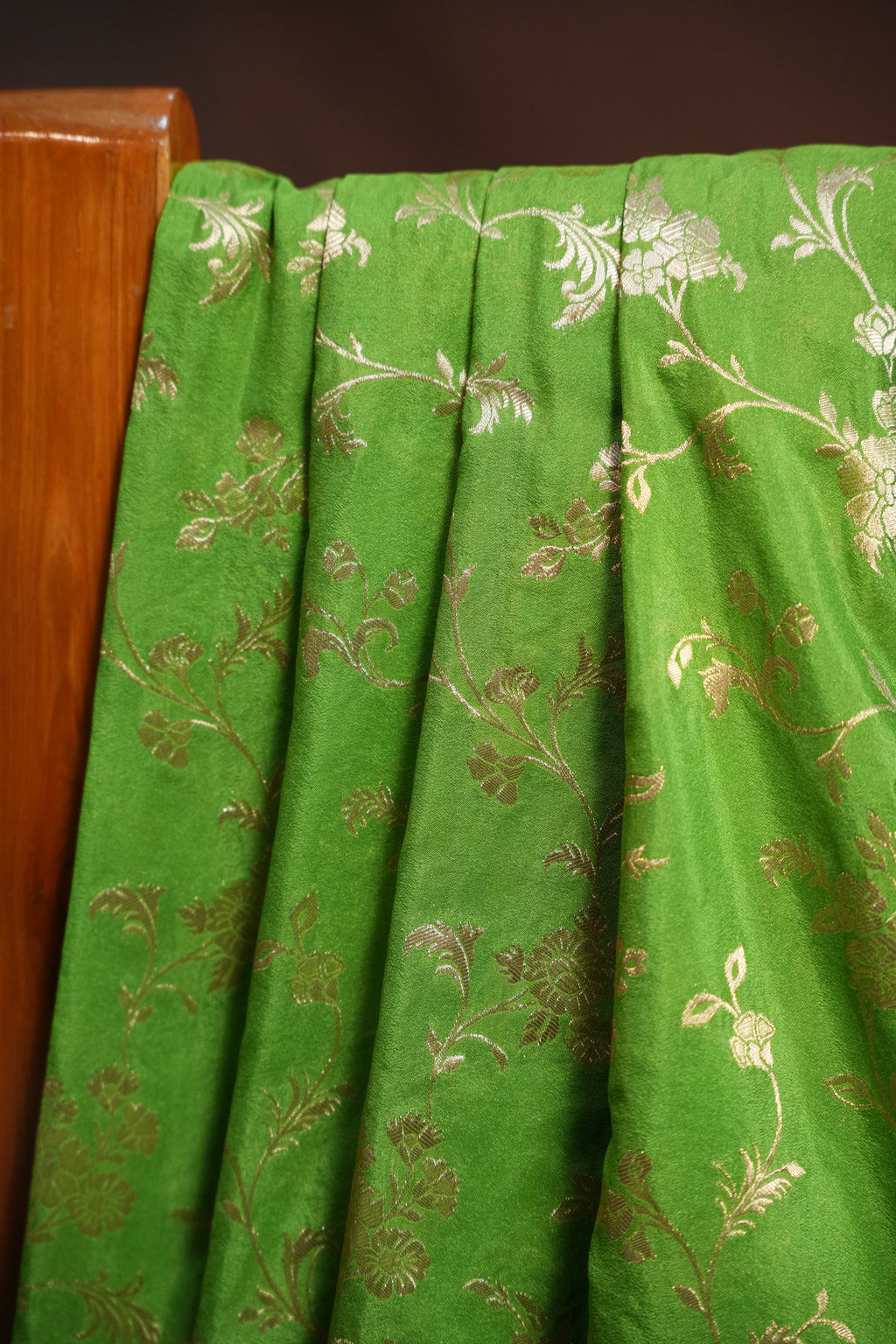 Parrot Green Fancy Banaras Saree with Silver Floral Weaving