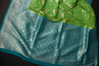 Parrot Green Fancy Banaras Saree with Silver Floral Weaving