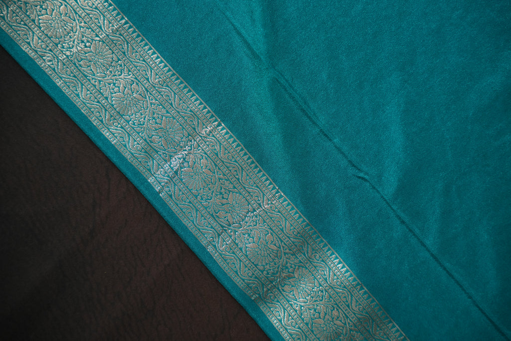 Parrot Green Fancy Banaras Saree with Silver Floral Weaving
