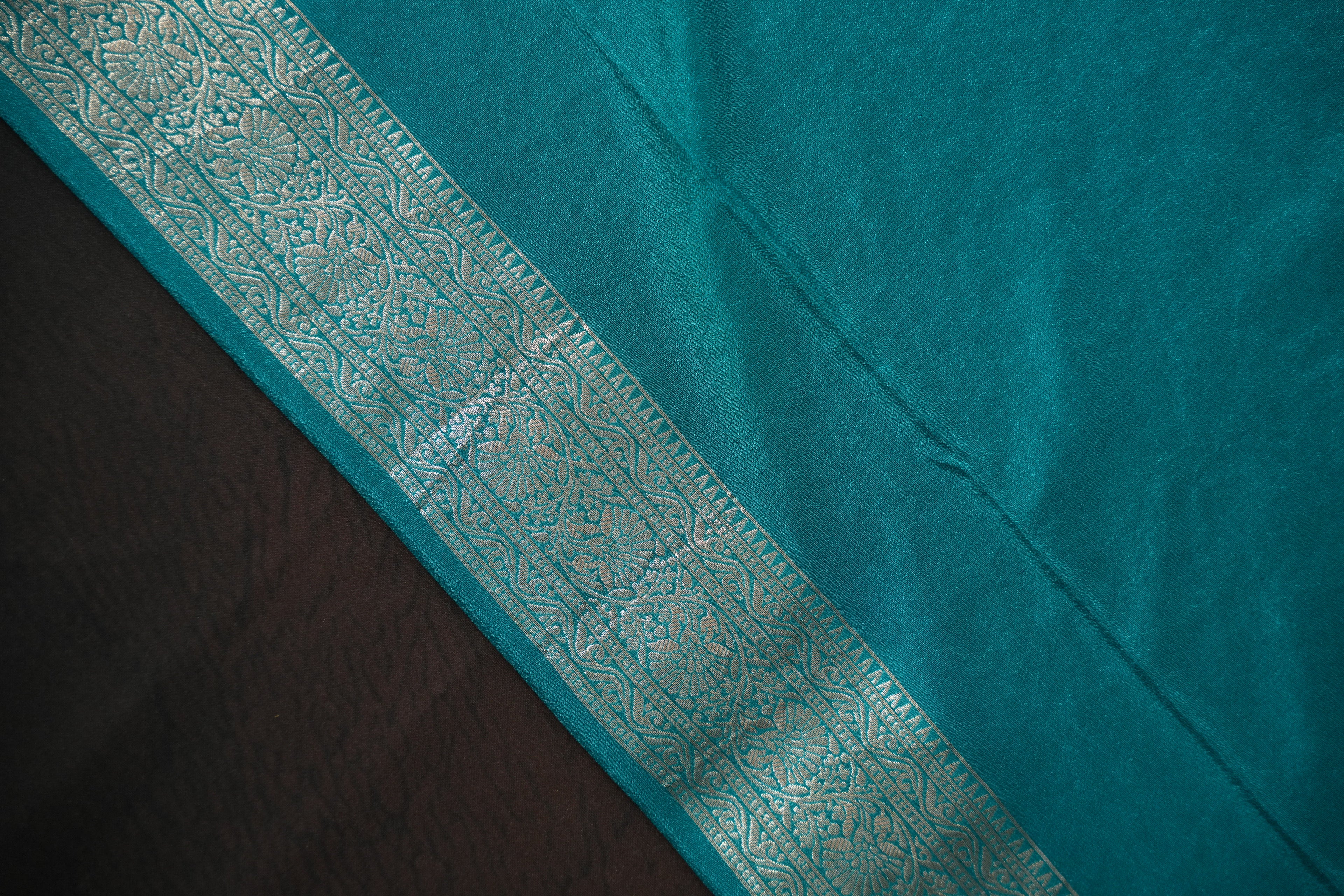 Parrot Green Fancy Banaras Saree with Silver Floral Weaving