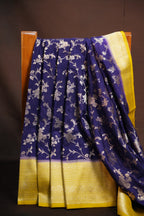 Royal Blue Fancy Banaras Saree with Silver Floral Weaving