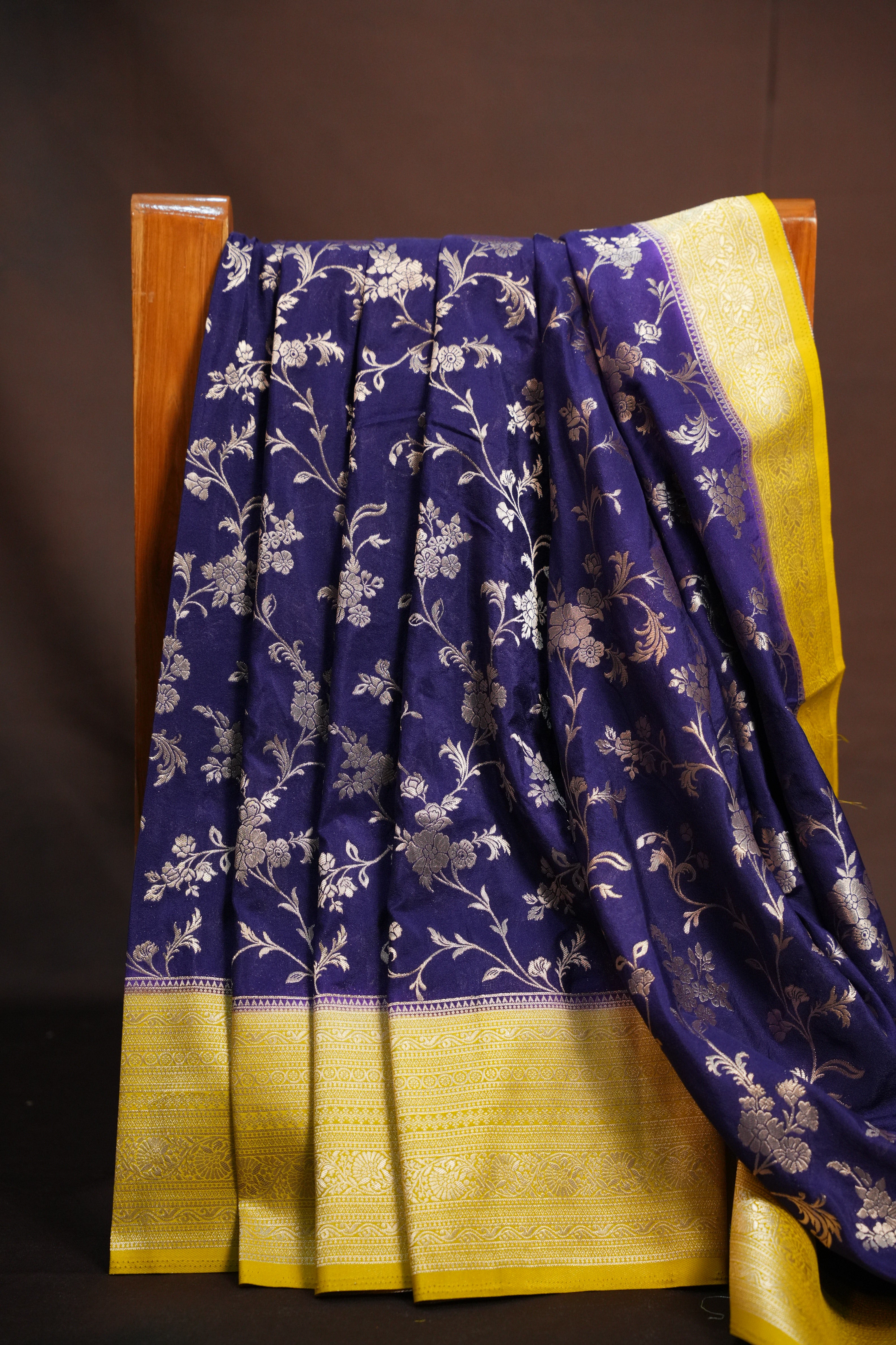 Royal Blue Fancy Banaras Saree with Silver Floral Weaving