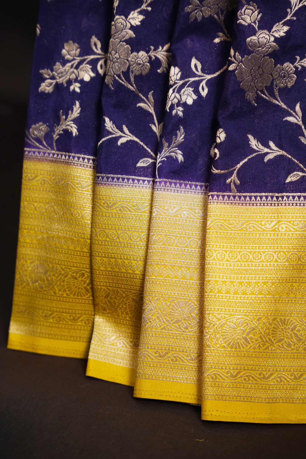 Royal Blue Fancy Banaras Saree with Silver Floral Weaving