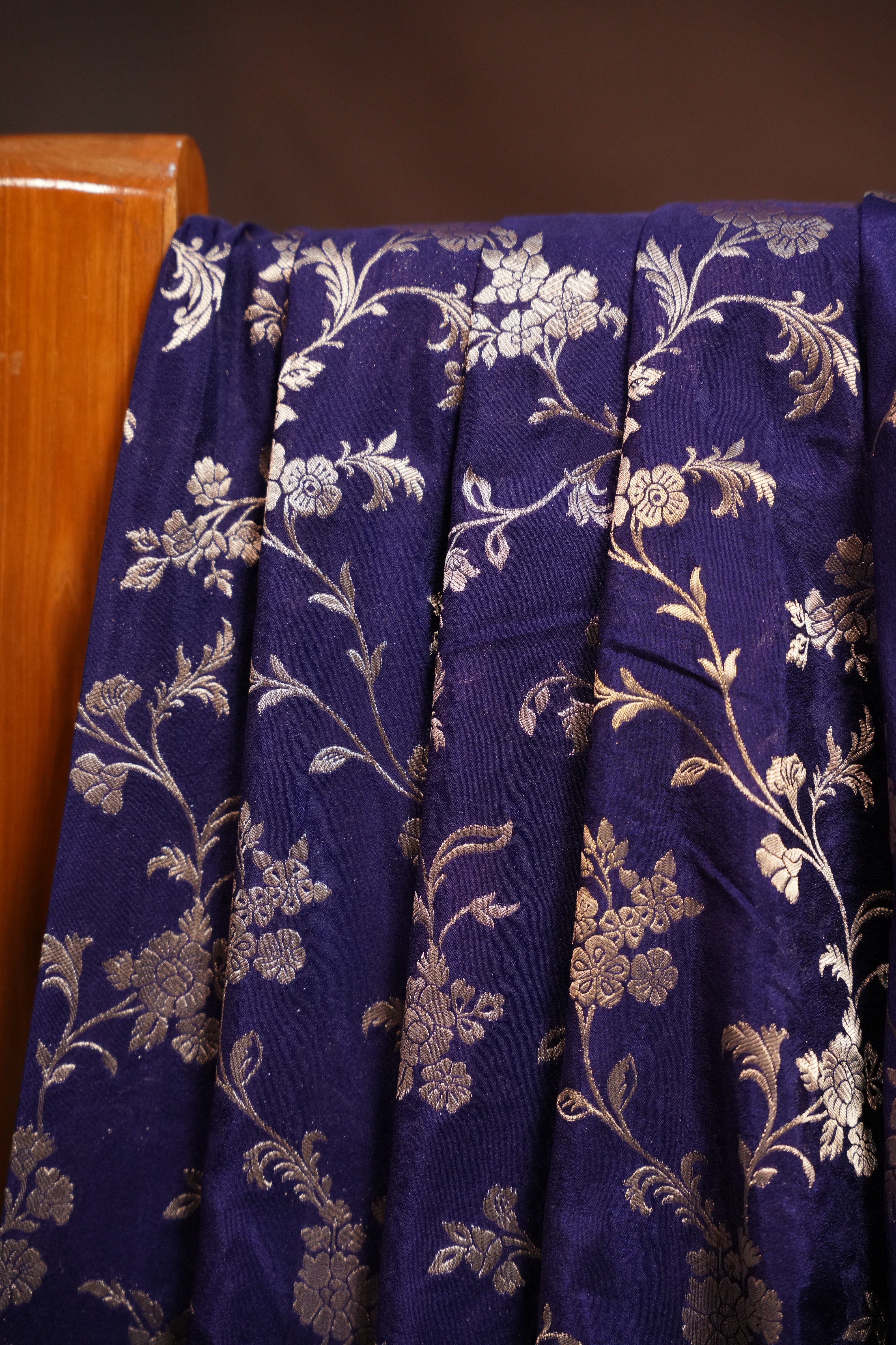 Royal Blue Fancy Banaras Saree with Silver Floral Weaving