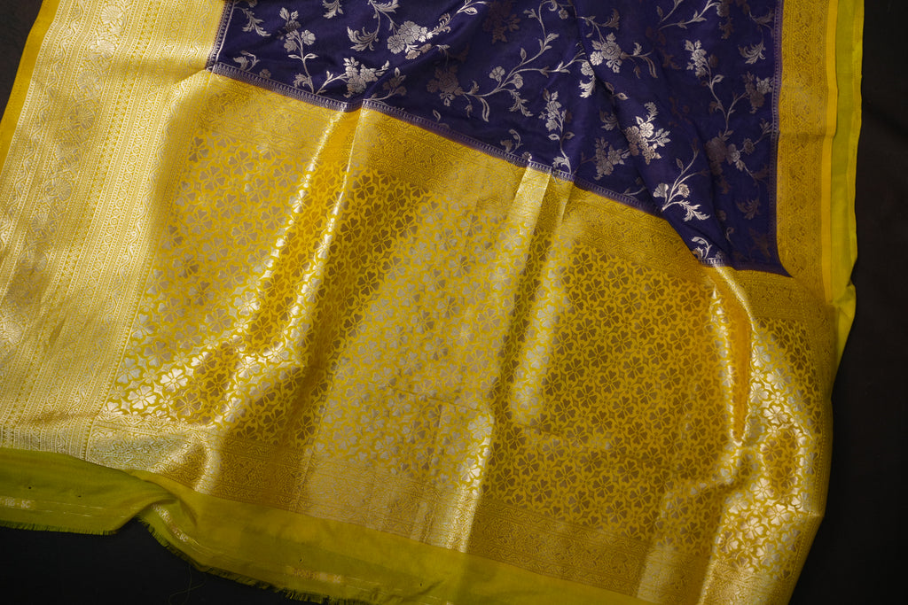 Royal Blue Fancy Banaras Saree with Silver Floral Weaving