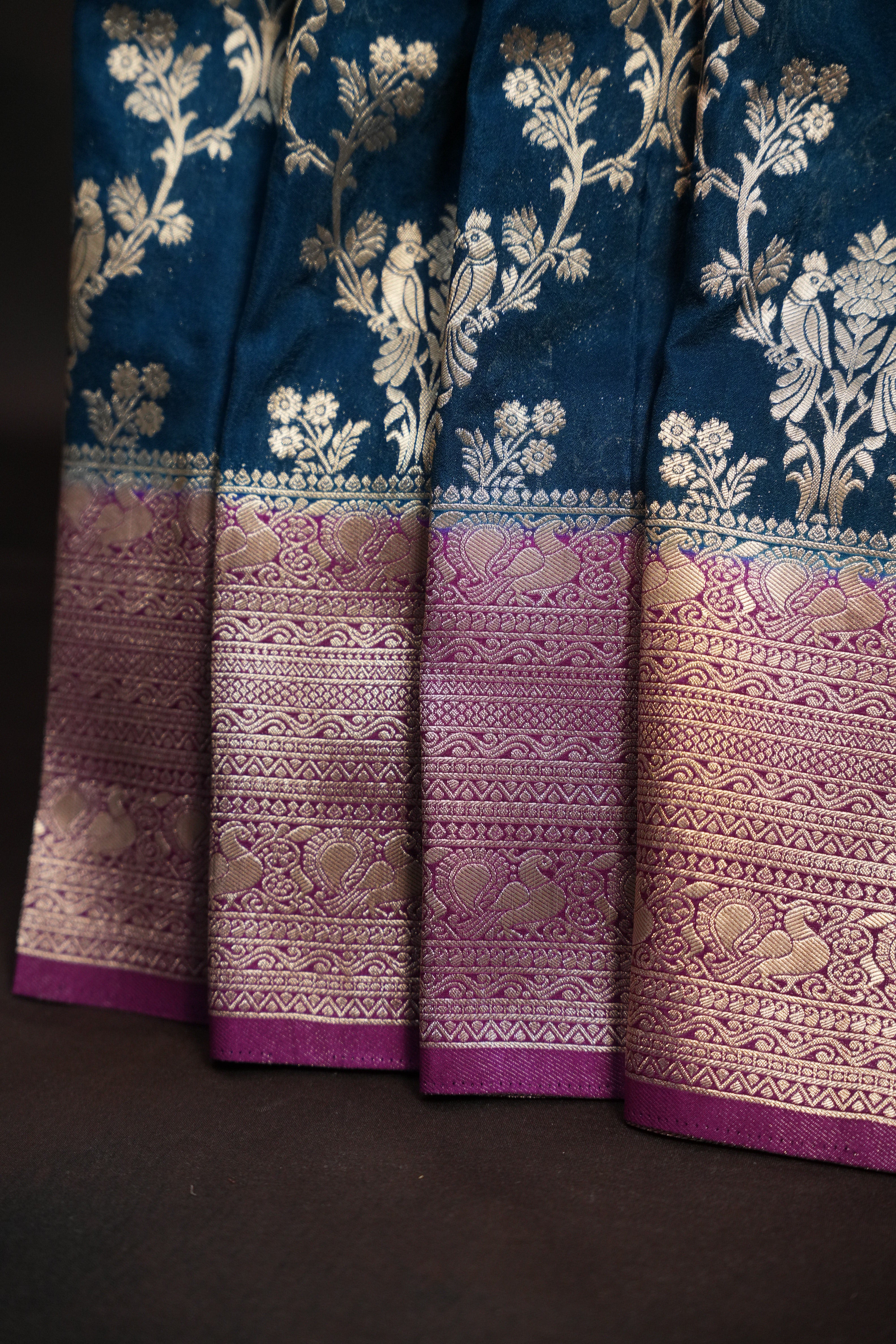 Royal Blue Fancy Banaras Saree with Silver Floral Bird Weaving