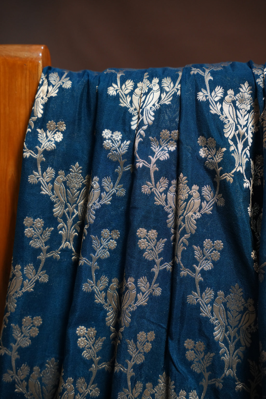Royal Blue Fancy Banaras Saree with Silver Floral Bird Weaving