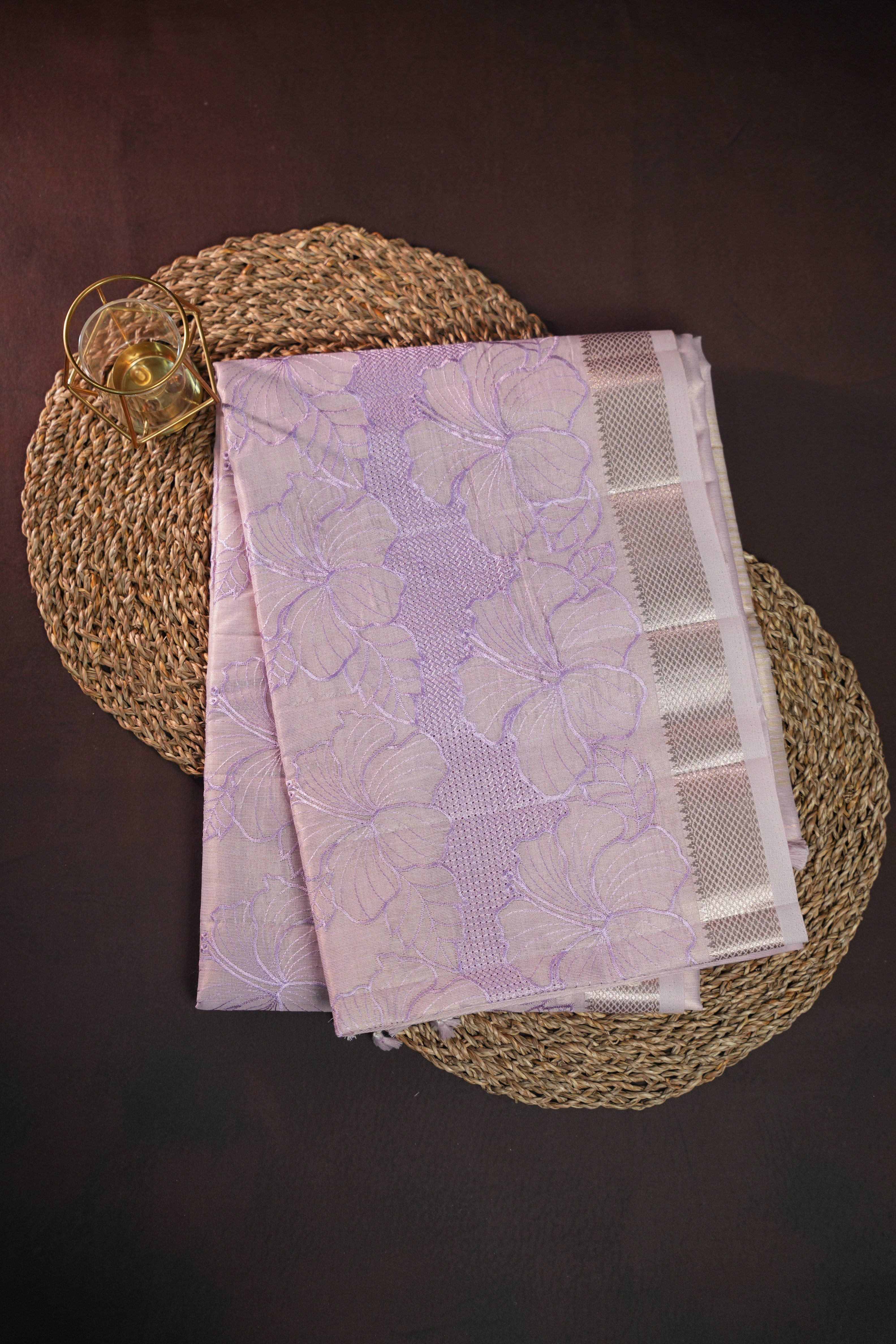 Benaras Saree with Elegant Floral Prints in Lavender