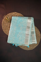 Sky Blue Benaras Saree with Floral Woven Design