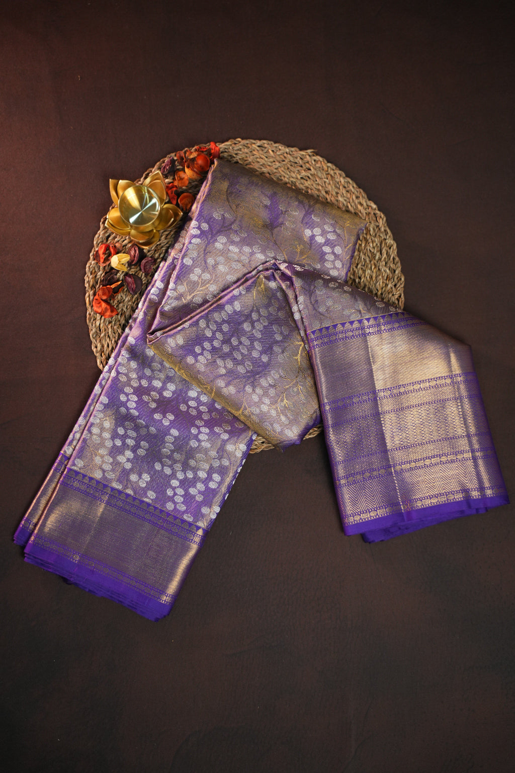 Purple Kanchi Bridal Saree with Silver Zari Weaving