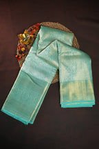 Aqua Blue Kanchi Bridal Saree with Rich Zari Weaving