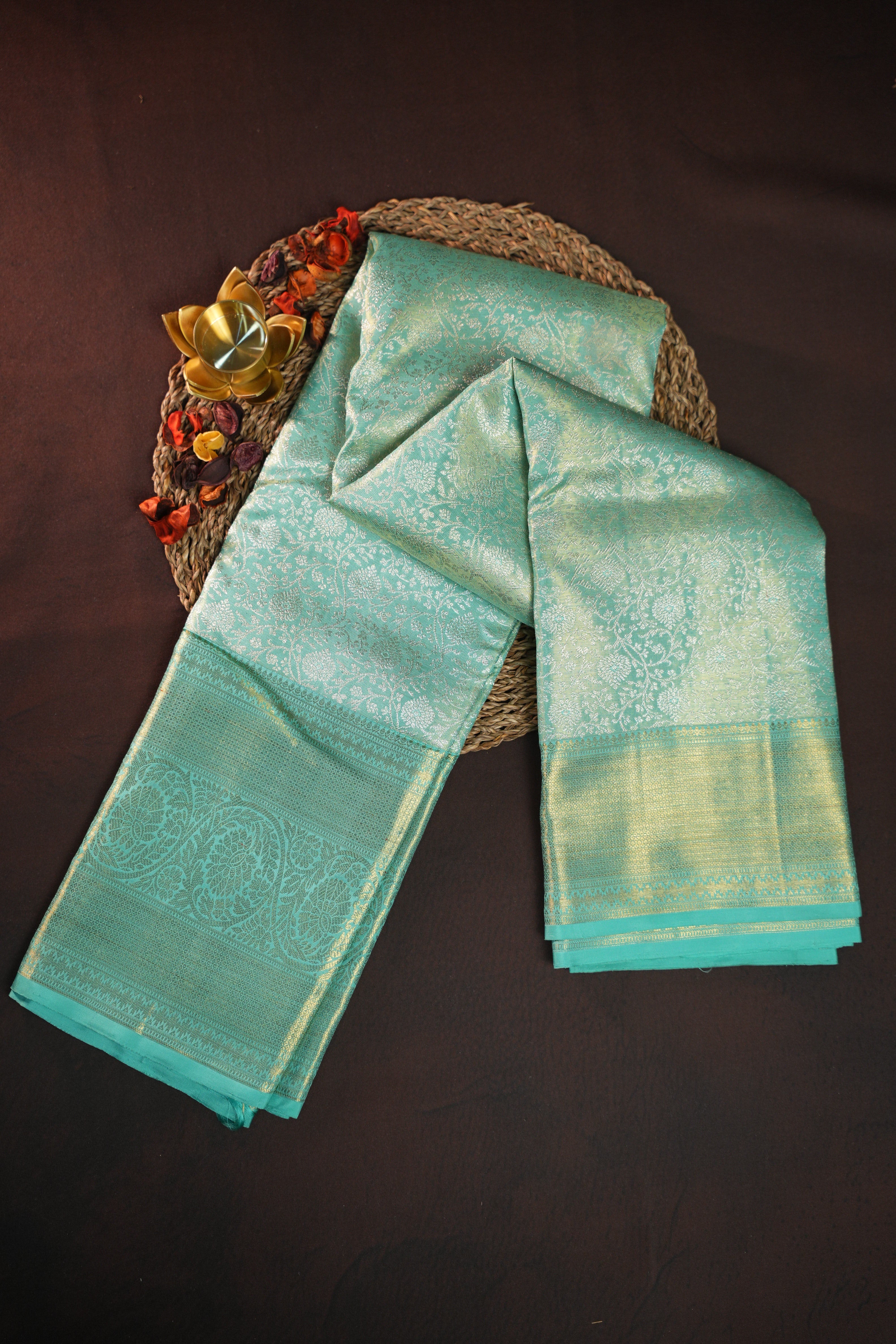 Aqua Blue Kanchi Bridal Saree with Rich Zari Weaving