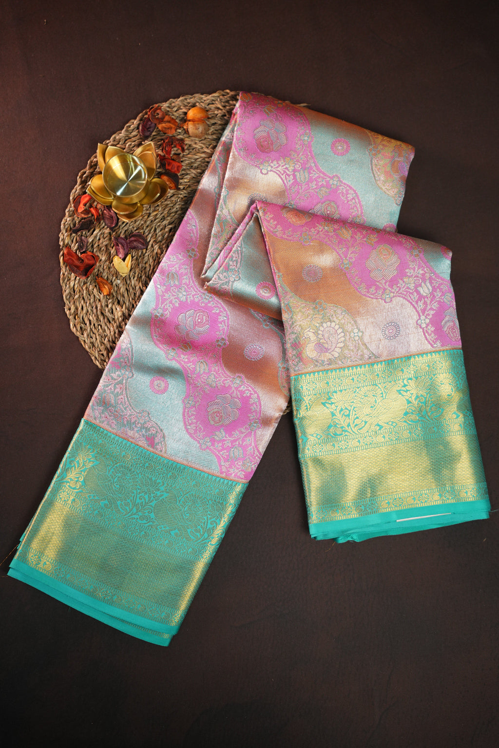 Turquoise Blue Kanchi Bridal Saree with Rich Zari Design