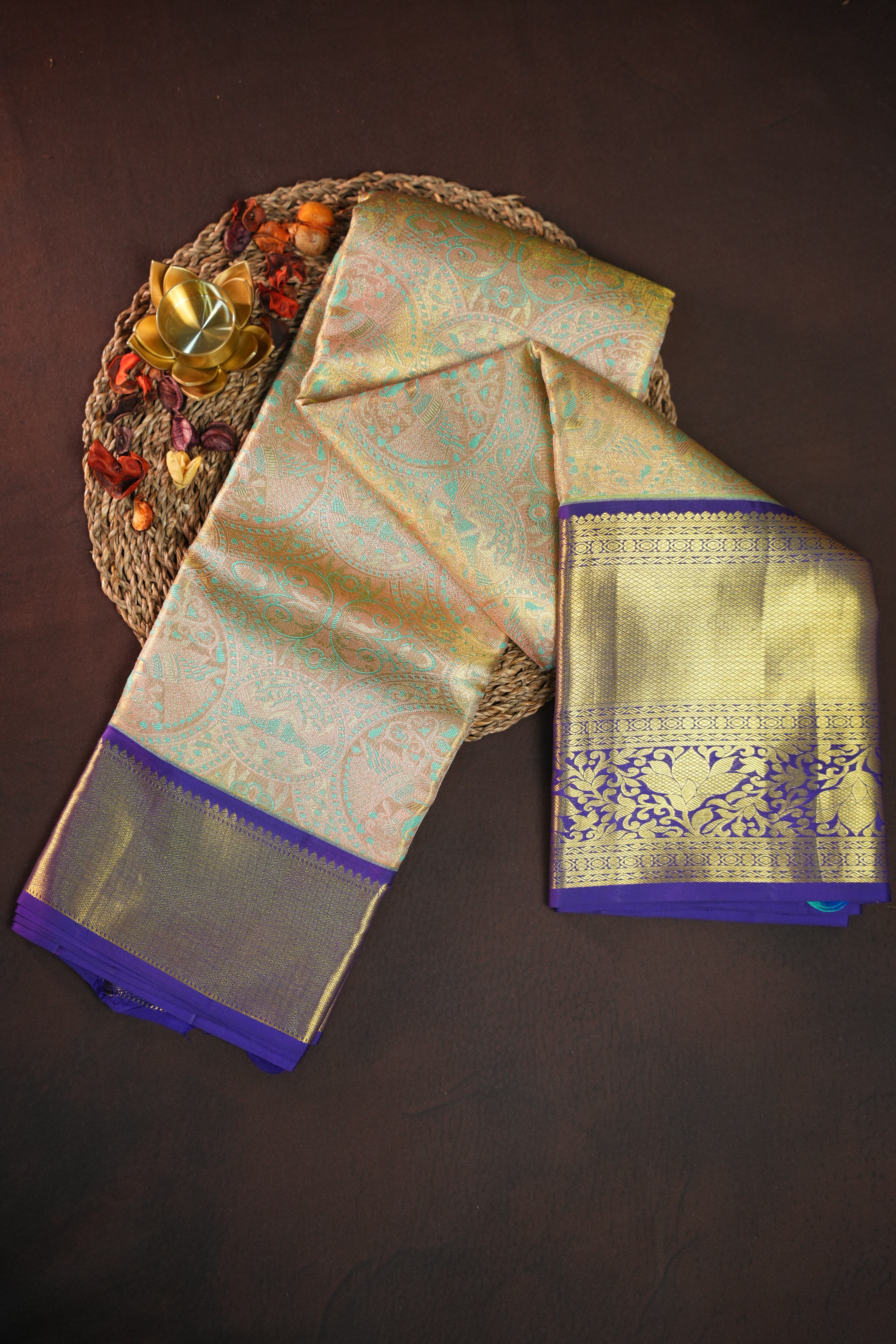 Royal Purple Kanchi Bridal Saree with Rich Zari Weaving