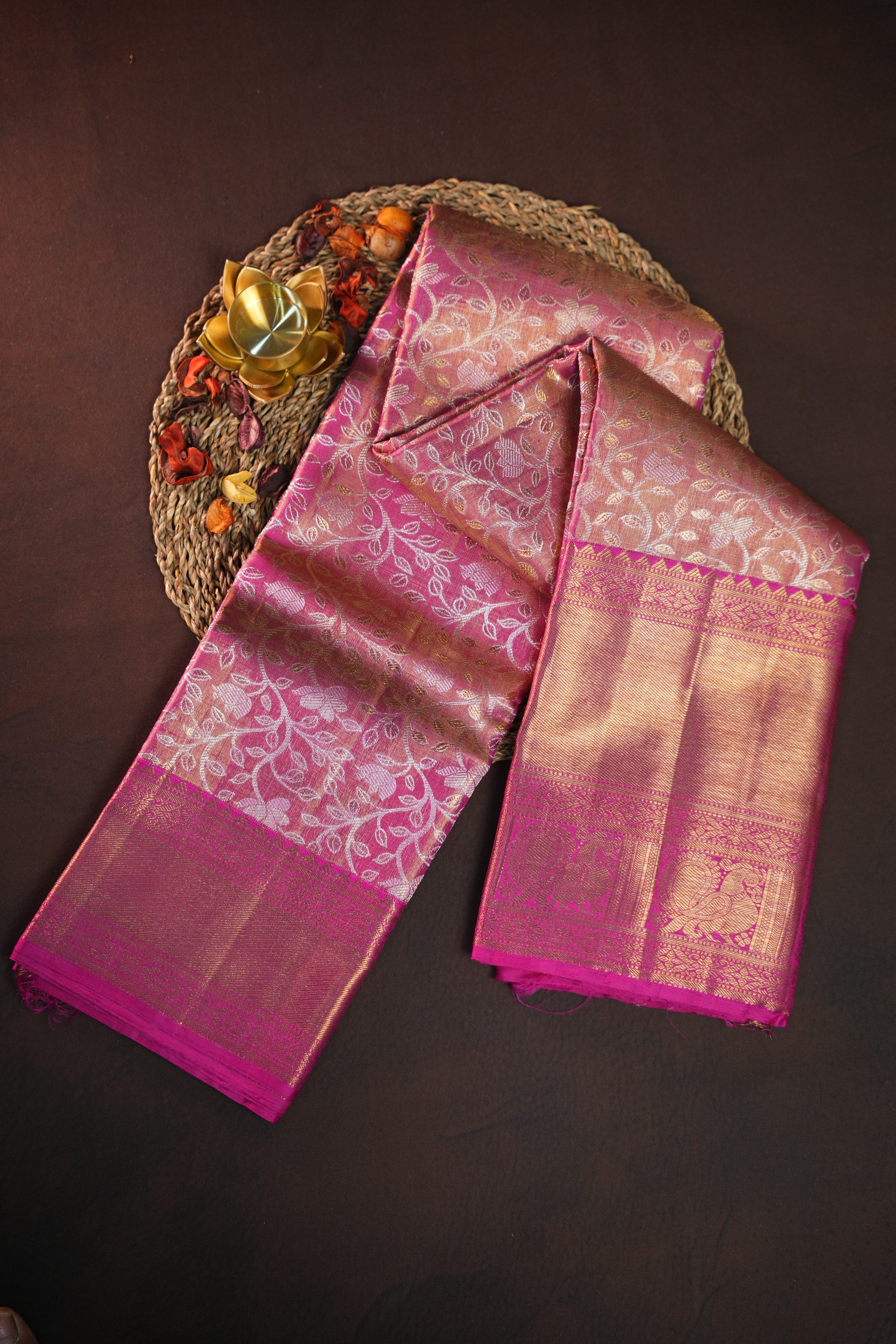 Magenta Pink Kanchi Bridal Saree with Rich Zari Weaving