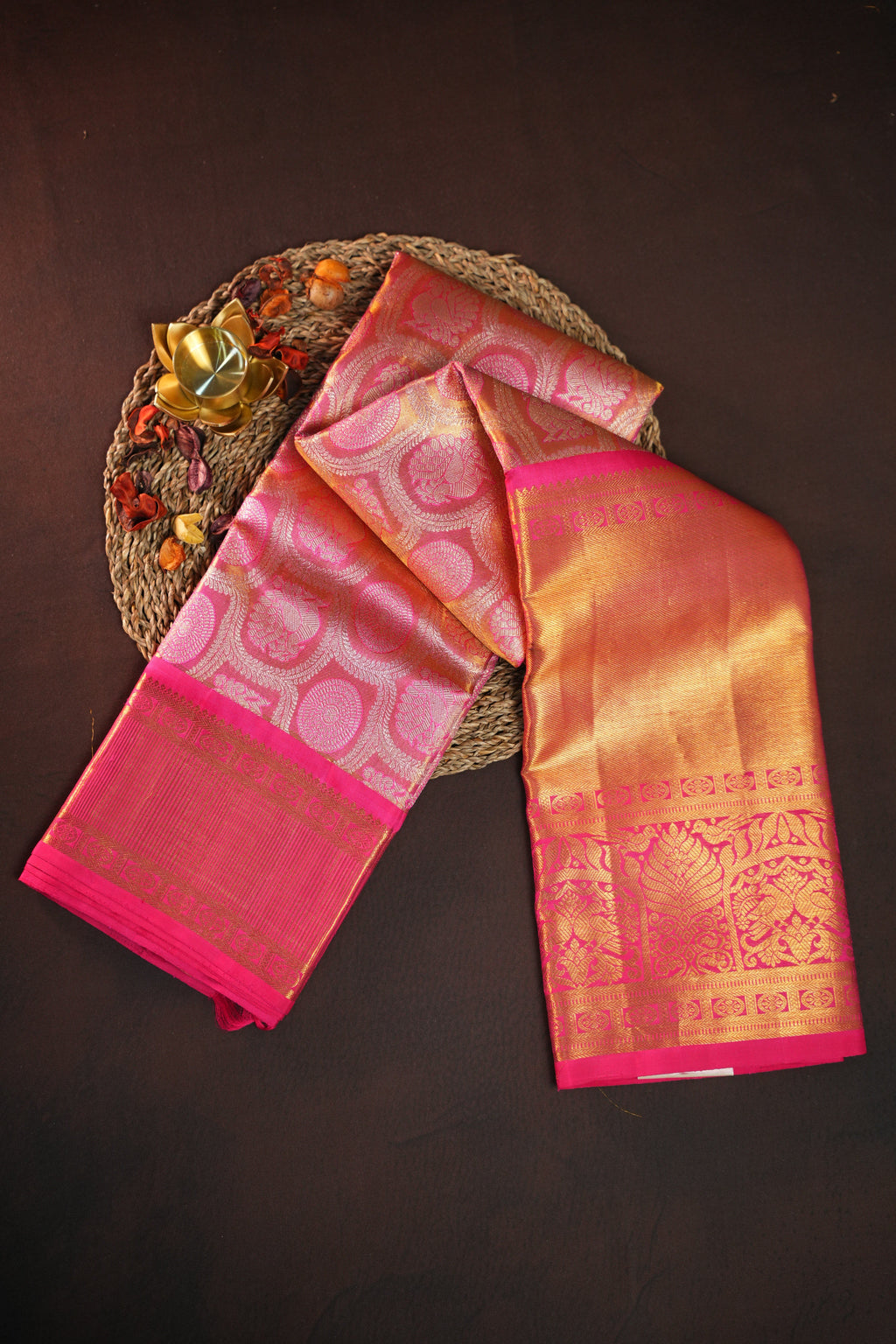 Rani Pink Kanchi Bridal Saree with Rich Gold Zari