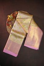 Pastel Pink Kanchi Bridal Saree with Paisley Zari Design