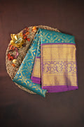 Peacock Blue Kanchi Bridal Saree with Rich Gold Zari