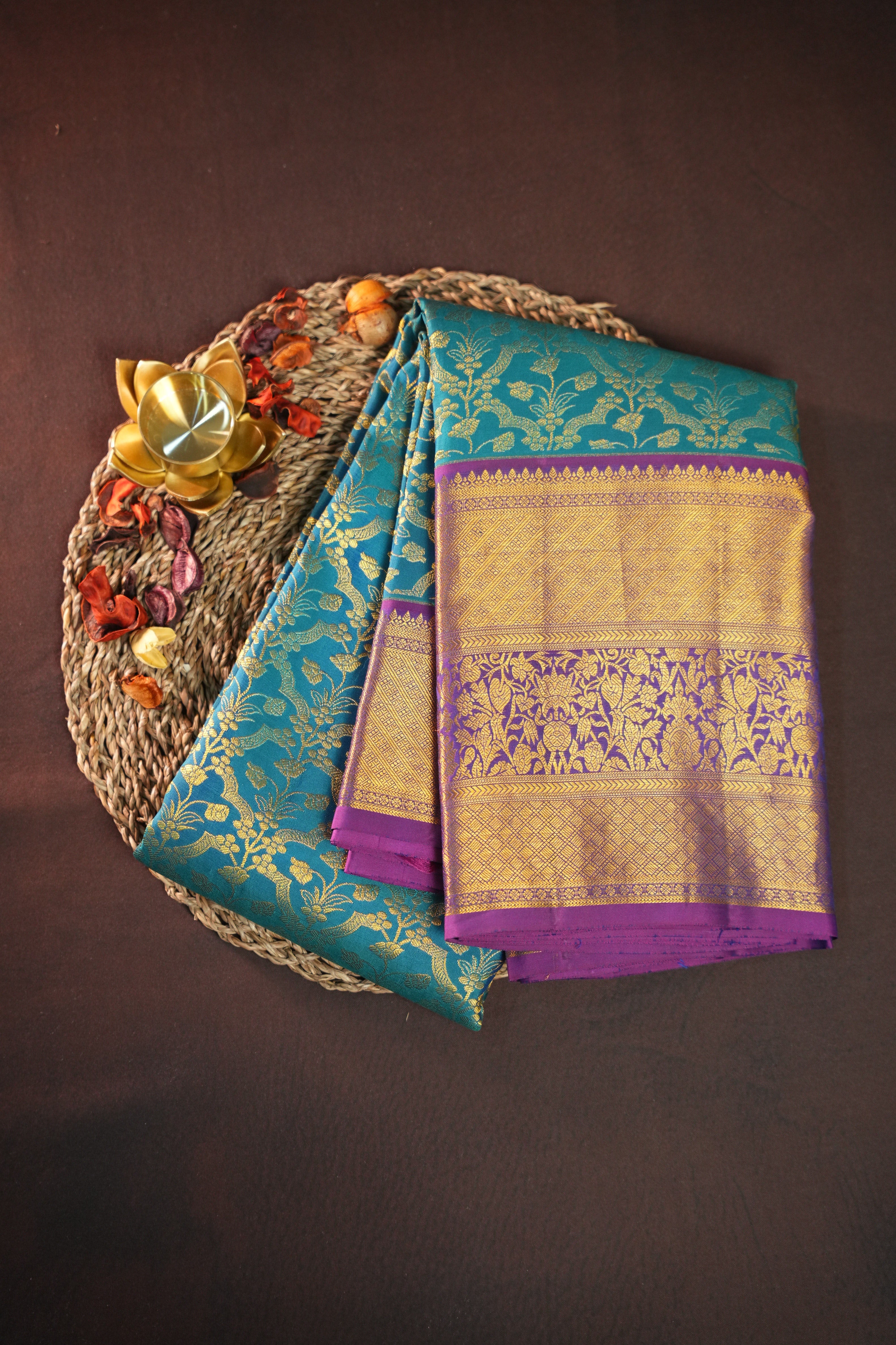 Peacock Blue Kanchi Bridal Saree with Rich Gold Zari