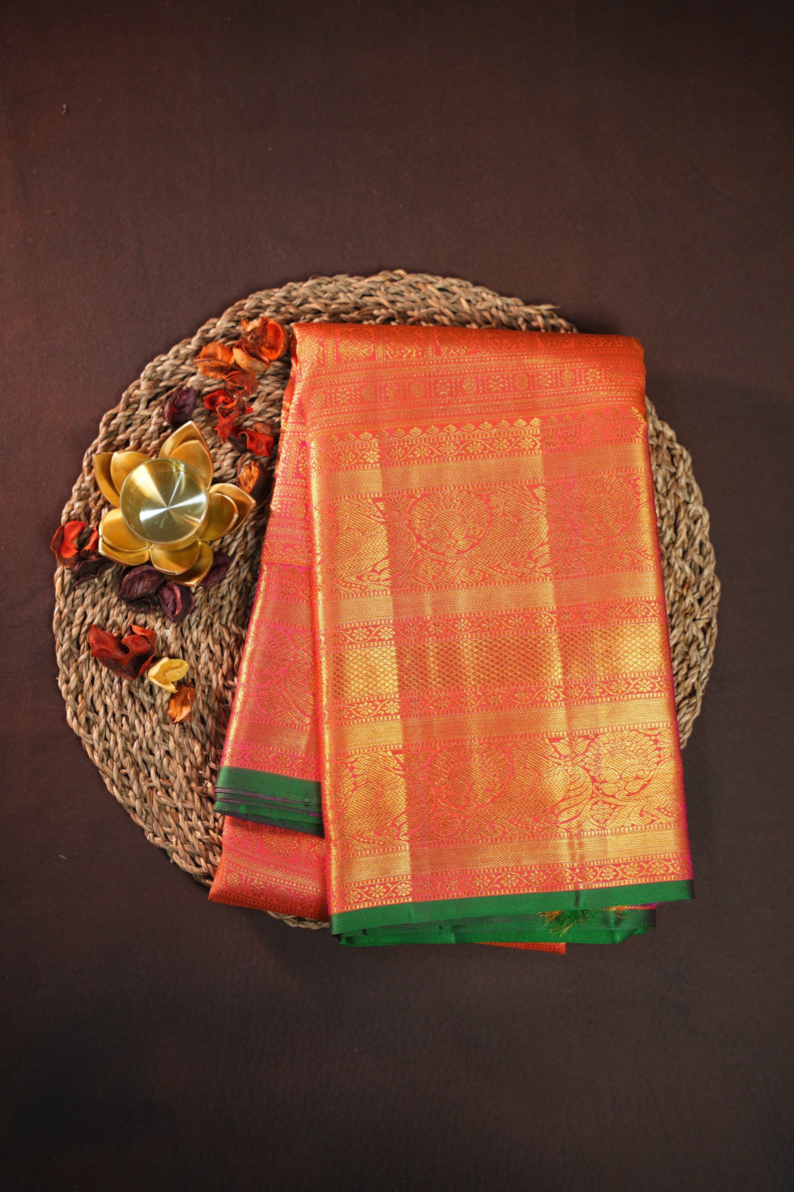 Orange Kanchi Bridal Saree with Rich Gold Zari Weaving