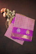 Pink and Purple Maharani Pattu Saree with Gold Zari Checks