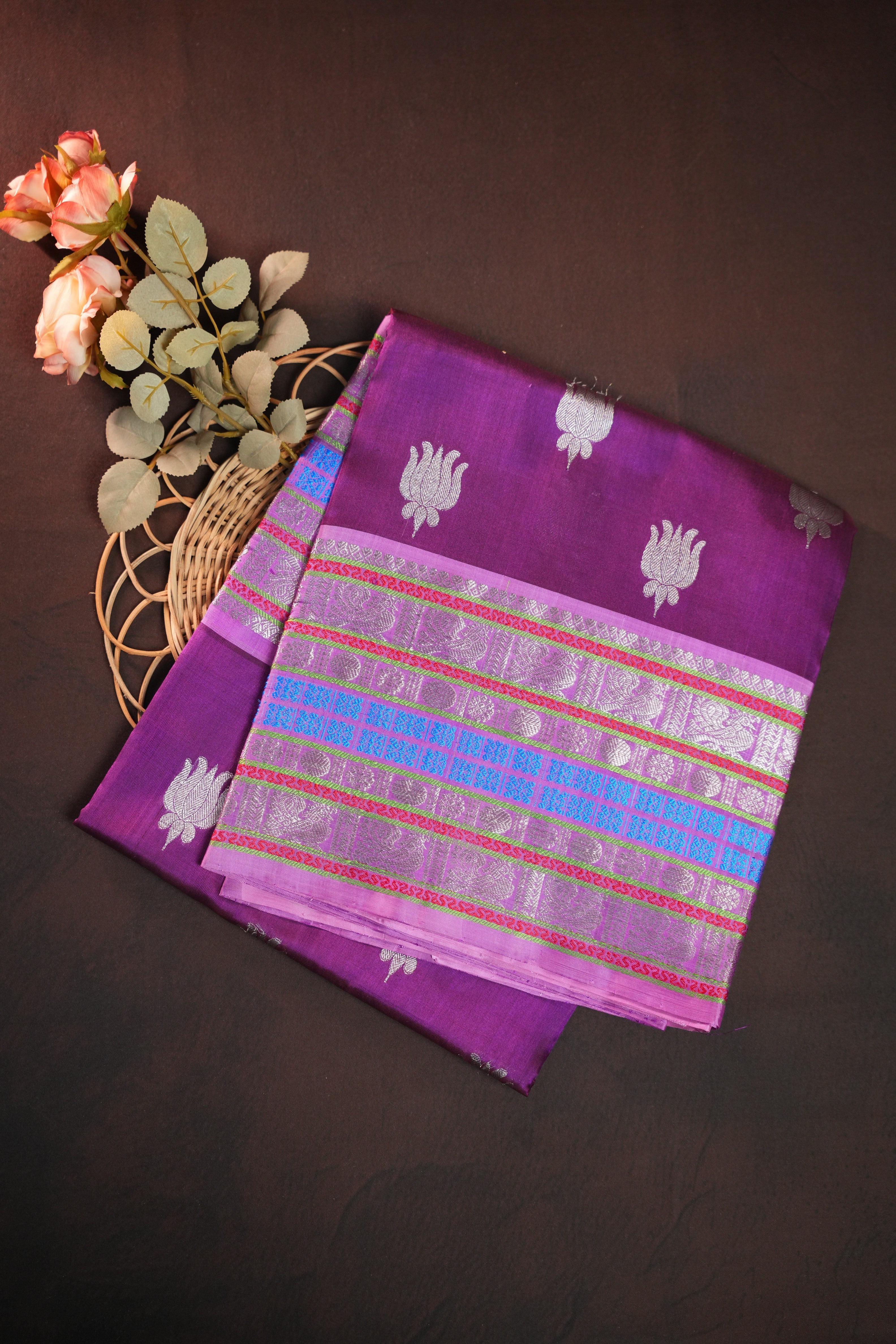 Royal Purple Maharani Pattu Saree with Silver Zari Border