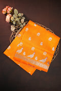Orange Maharani Pattu Saree with Silver Peacock Motifs