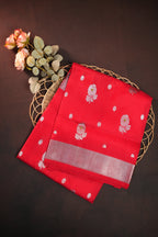 Red Maharani Pattu Saree with Silver Floral Motifs