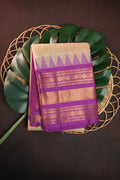 Cream and Purple Gadwal Cotton Saree with Zari Border