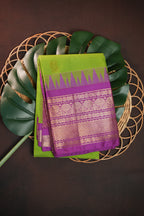 Parrot Green and Purple Gadwal Cotton Saree with Zari Border