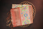 Peach Floral Fancy Linen Saree with Elegant Printed Design
