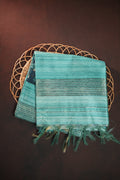 Sea Green Fancy Linen Saree with Elegant Striped Design