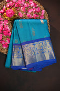 Turquoise Blue Kanchi Vintage Silk Saree with Royal Zari Border