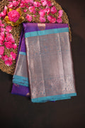 Royal Purple Kanchi Vintage Silk Saree with Silver Zari Weaving