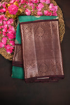 Emerald Green Kanchi Vintage Silk Saree with Antique Zari Border