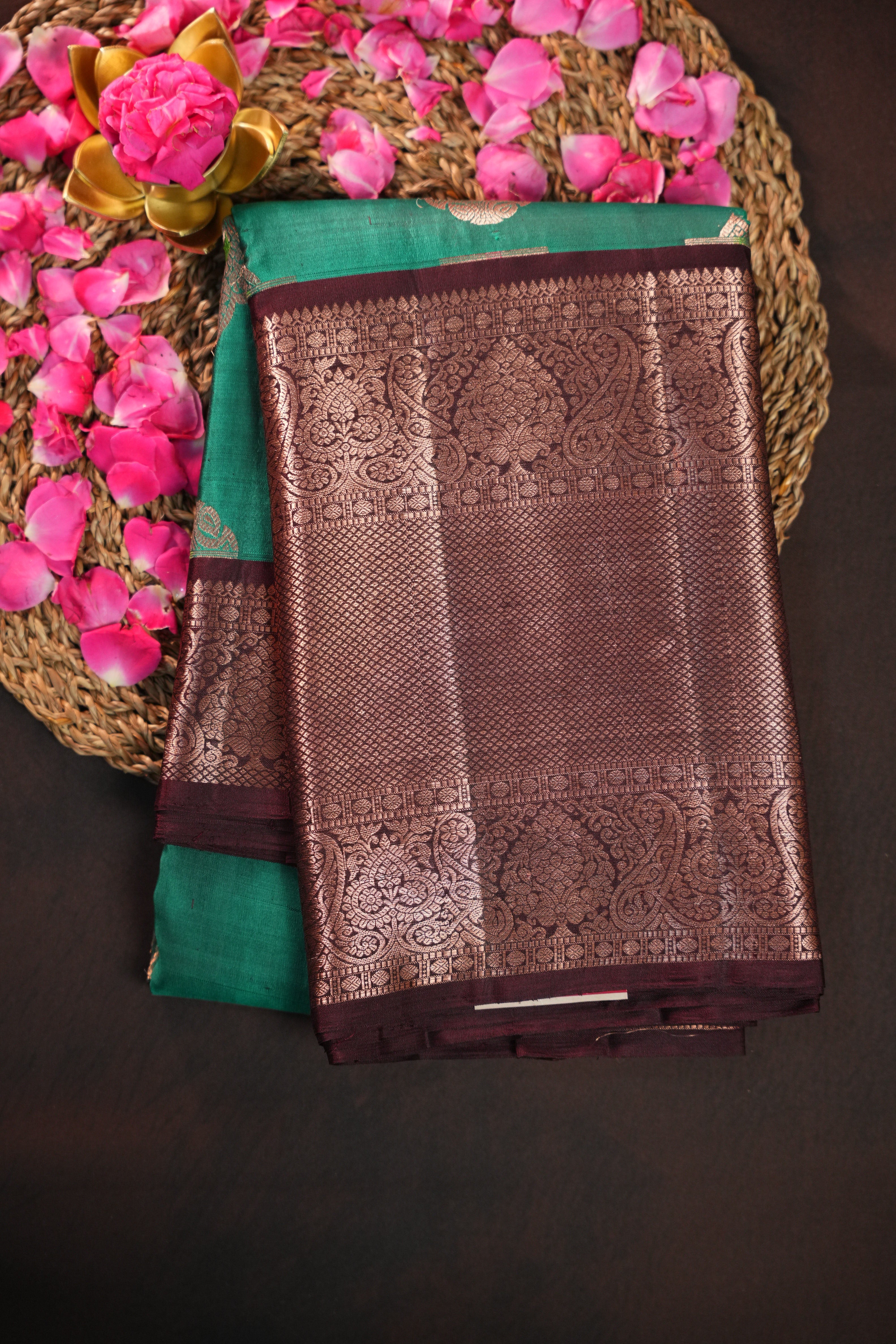 Emerald Green Kanchi Vintage Silk Saree with Antique Zari Border