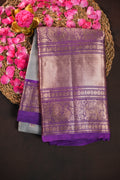 Grey Purple Kanchi Vintage Silk Saree with Rich Zari Weaving