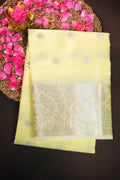 Pastel Yellow Banaras Silk Saree with Silver All Over Butta