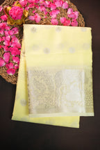Pastel Yellow Banaras Silk Saree with Silver All Over Butta