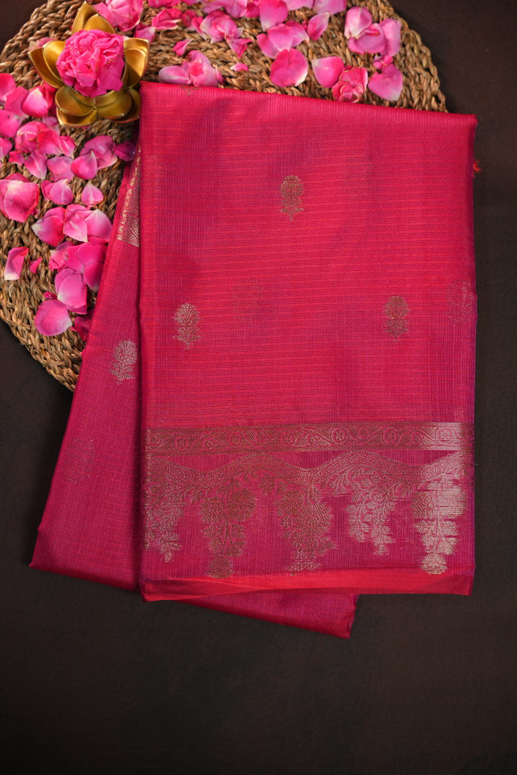 Rani Pink Banaras Silk Saree with All Over Butta Design