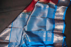 Red Kanchi Vintage Silk Saree with Blue Zari Border