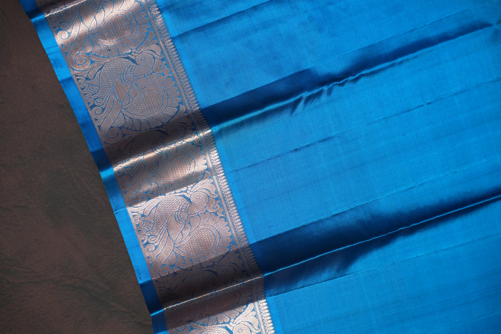 Red Kanchi Vintage Silk Saree with Blue Zari Border
