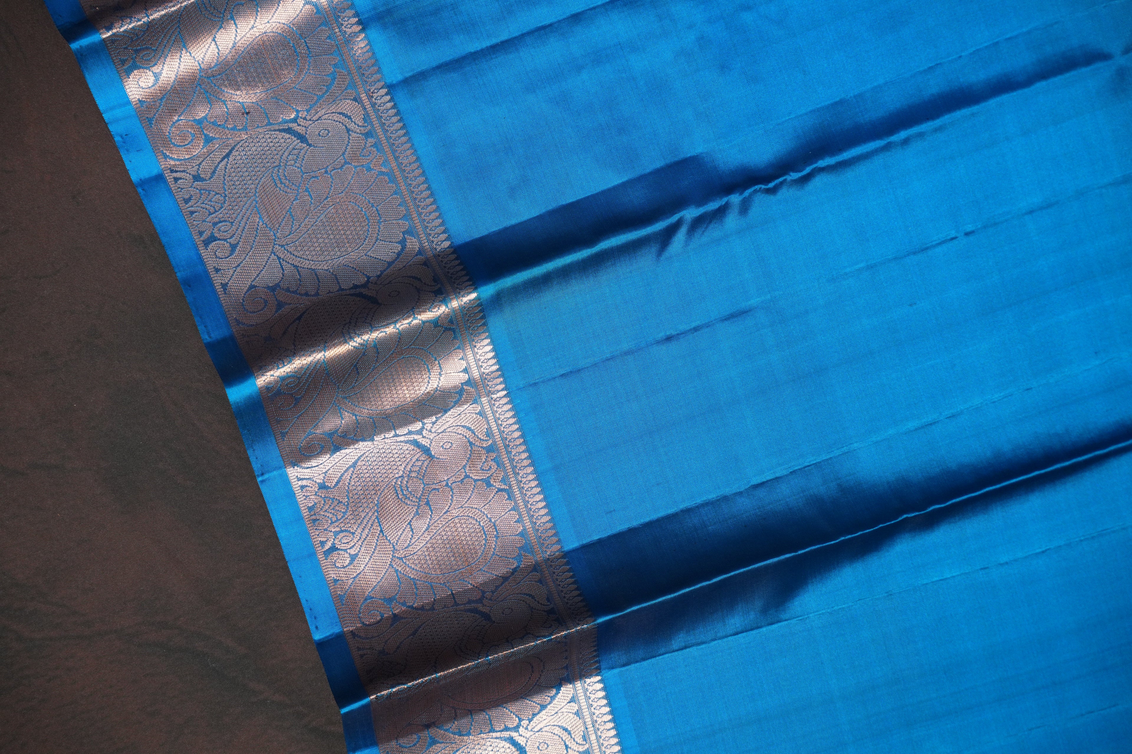 Red Kanchi Vintage Silk Saree with Blue Zari Border